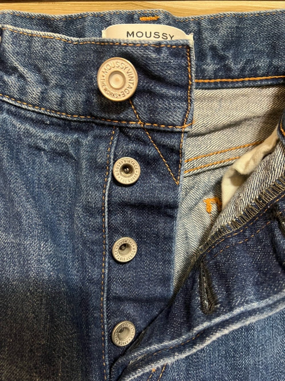 Moussy Vintage Slim Straight Jeans 30” Waist Medium Wash Raw Hem Button Fly - Picture 4 of 10